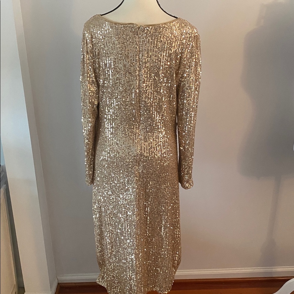 Nanette Lepore size 12 gold sequin midi dress excellent condition - Picture 6 of 9